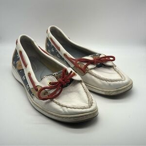 Sperry White Blue & Red Anchor Loafers